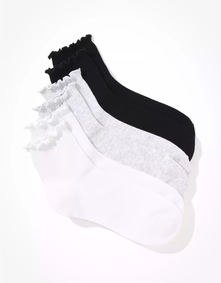 Chaussettes American Eagle AE Ruffle Trim Boyfriend Sock 3-Pack Multicolore Femme | NAE-86133765